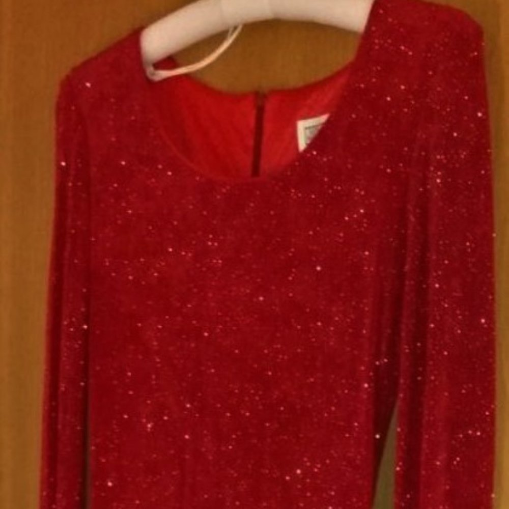 *>*>*> Red Dress by Jessica Howard * Long Sleeve * Acetate & Spandex  * Size 6